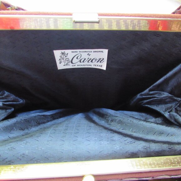 SALE Vintage Caron of Texas Hand Bag Chocolate Brown Gold Bead Accents - Picture 10 of 11